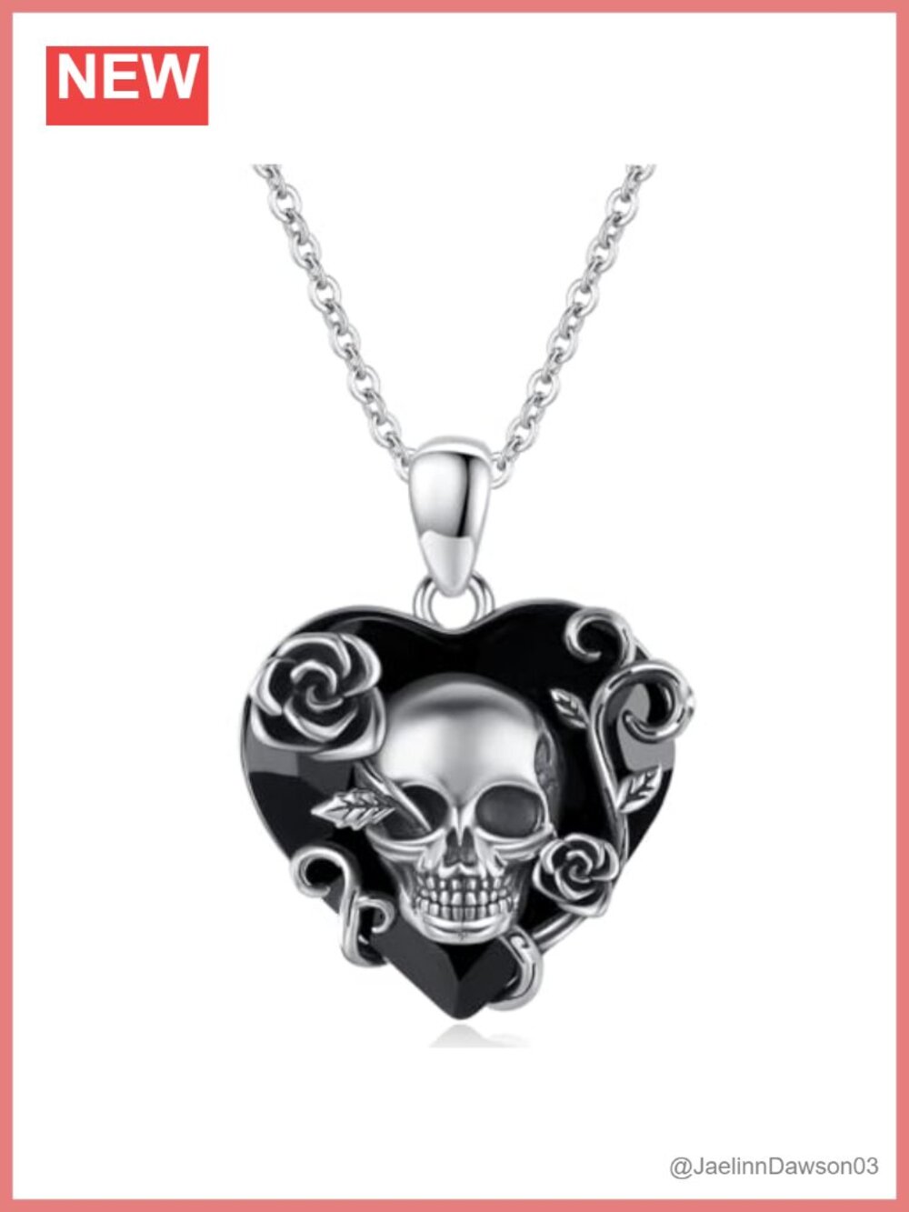 Sterling Silver Rose Skull Necklace Platinum Plated Crystal Pendant Gothic Gift